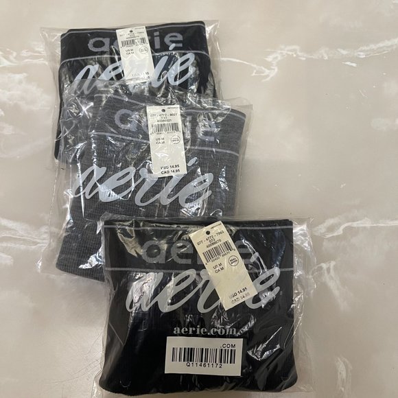 Set of 3 Aerie Superchill Seamless Logo Boyshort Underwear Black/Gray Large - Picture 4 of 4